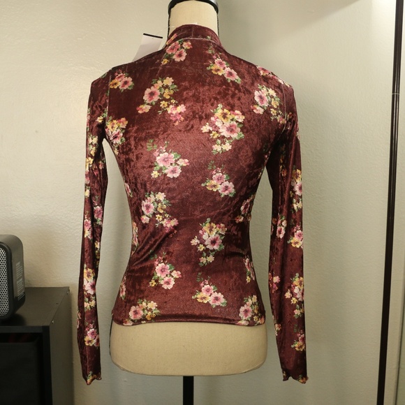 Planet Gold Juniors' Velvet Velour Mock-Neck Top - Picture 2 of 8